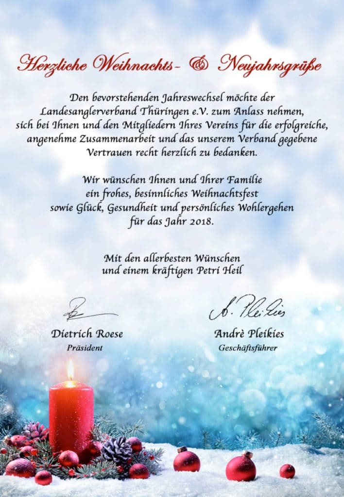 Weihnachts und Neujahrsgrüße vom Landesanglerverband Thüringen e.V